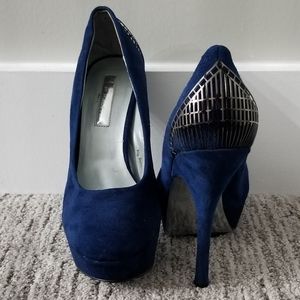 H by Halston Blue Suede Platform Heels